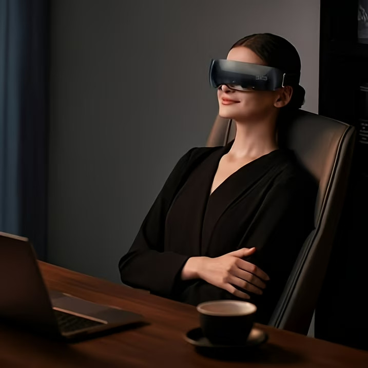 SKG Eye Massager w/Heat, Vibration Bluetooth Music Gifts SILVER/BLACK METALIC