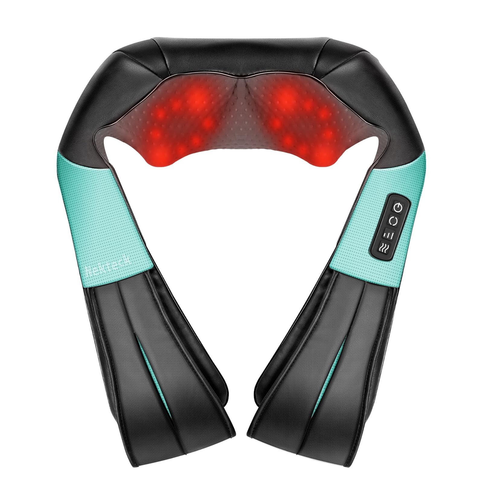 Nekteck Heated Multispeed Massage Cushion for Neck Back Shoulder Gray Black Teal