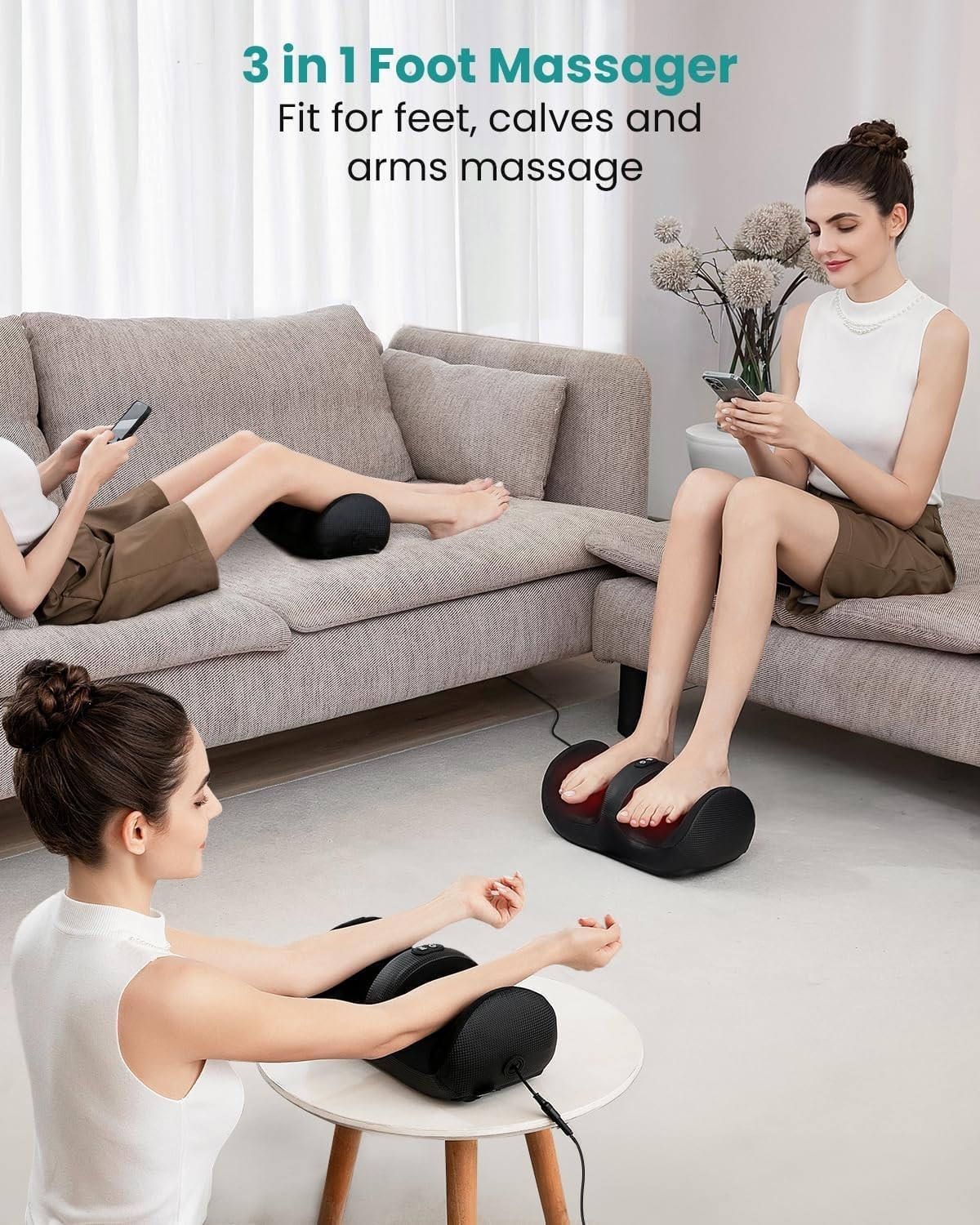 Calf & Foot Massager with 3 Intensity Levels and Built-in Timer for Pain Relief