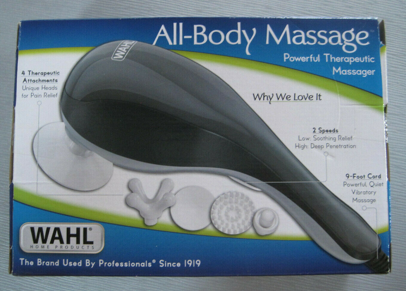 Wahl 4120-1801 All Body Powerful Therapeutic 2-Speed Massager With 4 Attachments