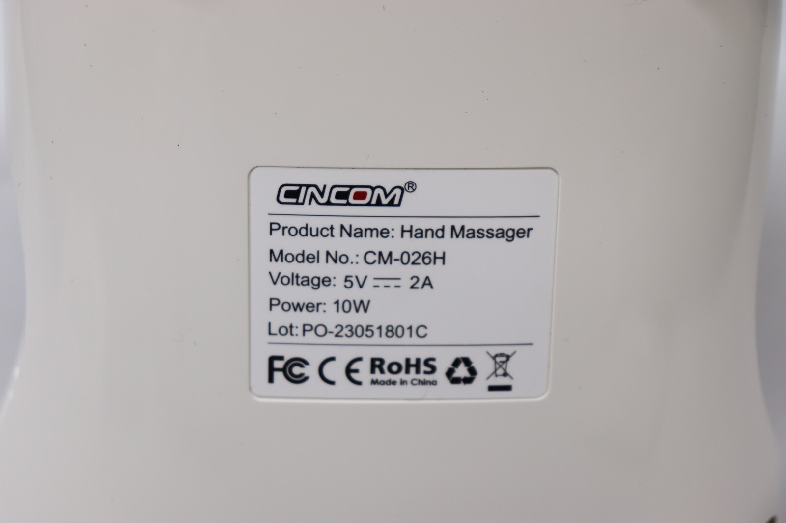 Cincom CM-026H Rechargeable Cordless Hand Massager/Compression White, Open Box