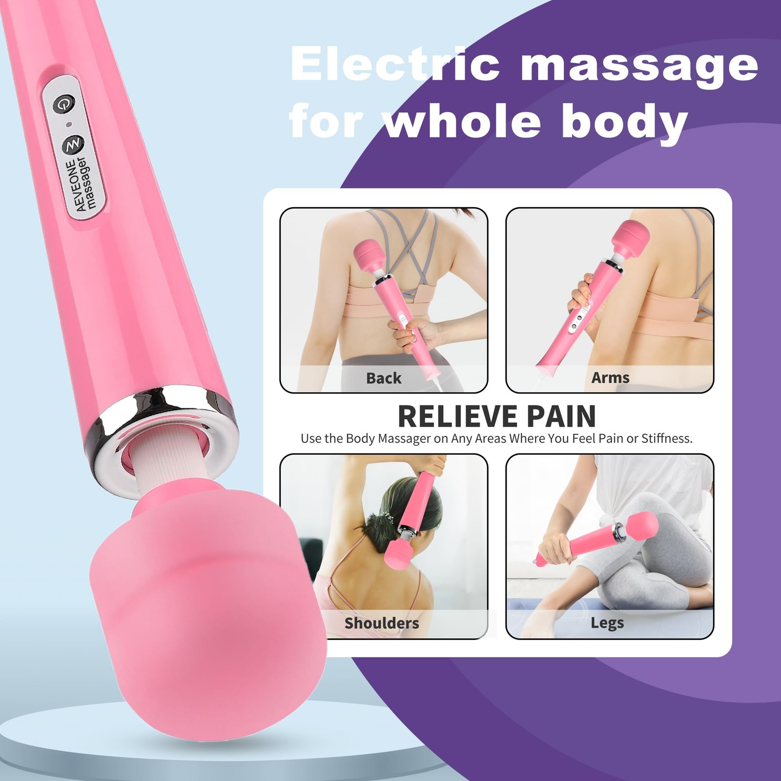 AEVEONE Wired Powerful Handheld Wand Massager, 1 Count (Pack of 1), Pink