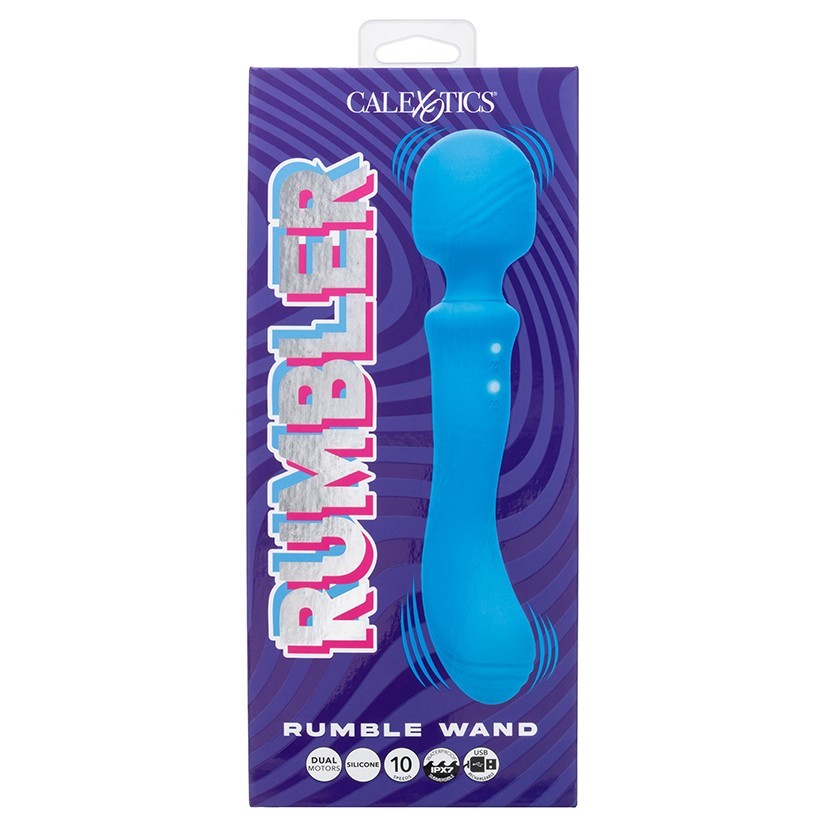 Adult Calexotics Rumbler Rumble Wand Dual-Ended Massager Blue USB Rechargeable