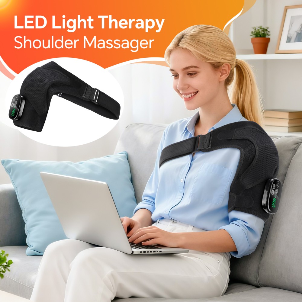 2 IN 1 660nm & 850nm Red Light Therapy Shoulder Massager Vibration Pain Relief