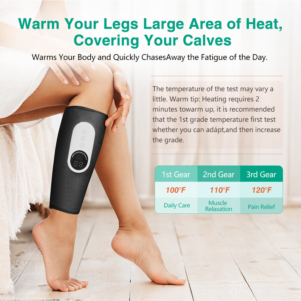 Leg Massager Cordless Calf Air Compression Heat 3 Modes Massager Pain Relief