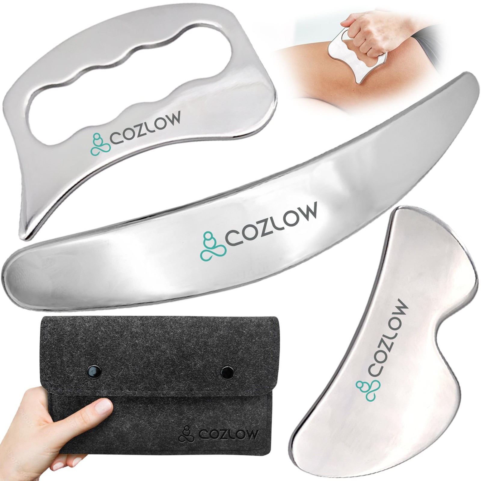 Cozlow 3-In-1 Muscle Scraper Tool Set – Massage Tools For –