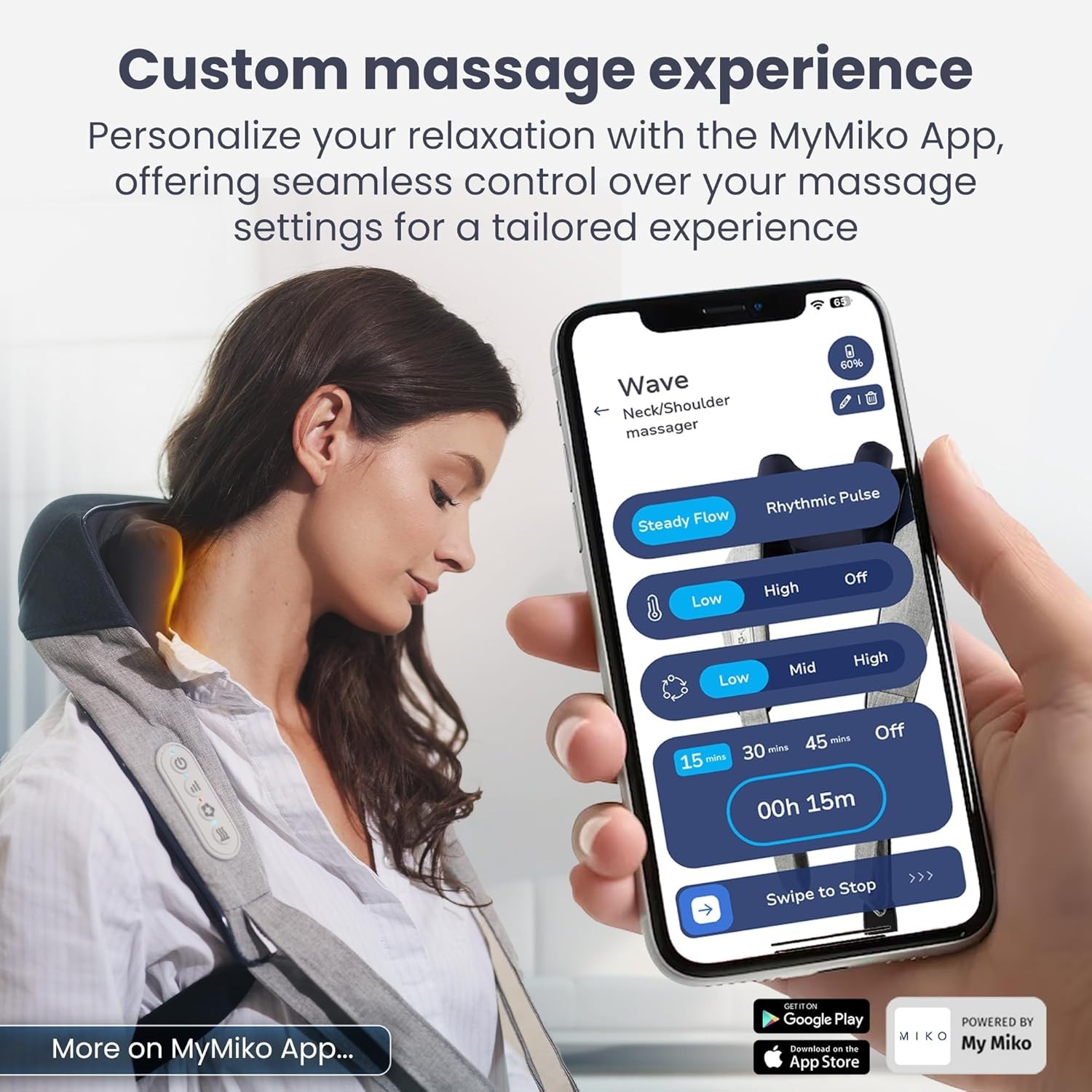 MIKO Shiatsu Neck Massager with Heat – Cordless Deep Tissue Neck & Shoulder Mass