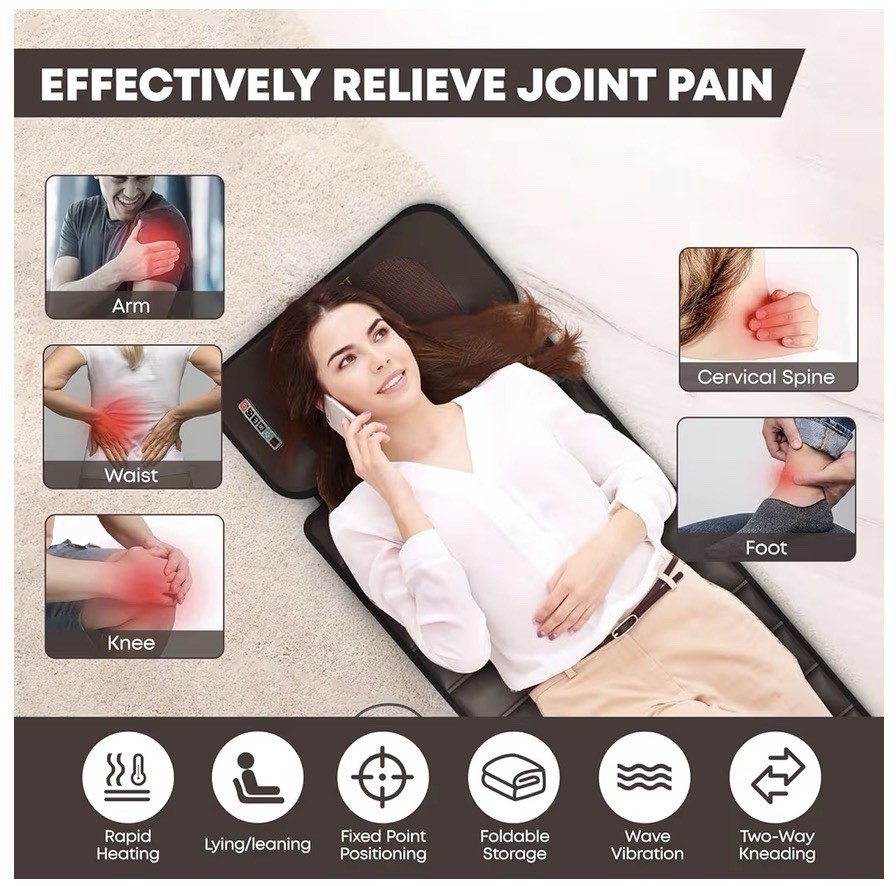 DOPICT Full Body Massage Mat Heat Detachable Neck Massager 10 Motor Brown NEW