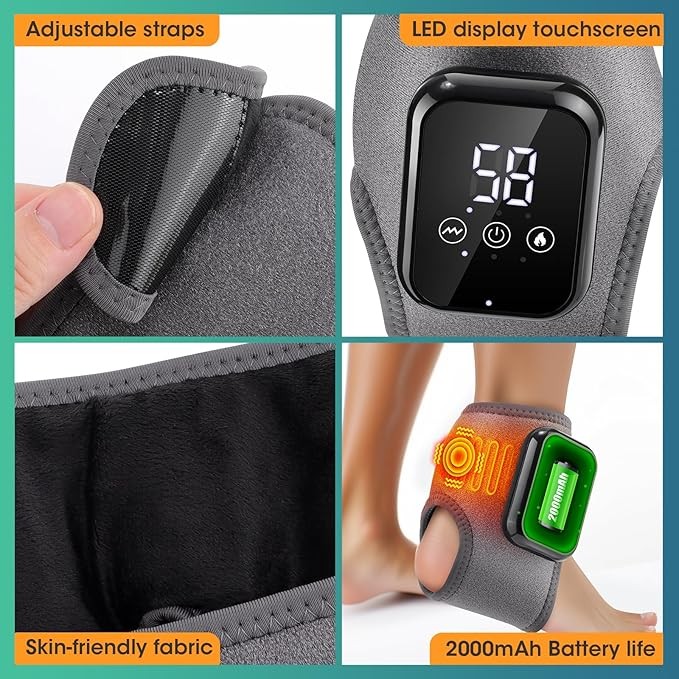 Electric Cordless Foot Ankle Massager 2Pack For Pain Relief 3 Heat & 3 Vibration