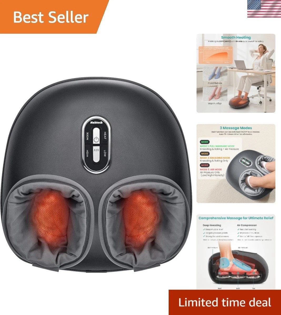 Elegant Shiatsu Foot Massager with Heat – 3 Modes for Plantar Fasciitis Relief