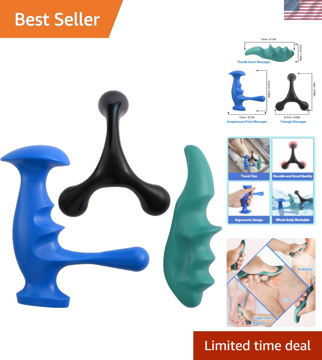 Manual Trigger Point Massage Tool and Thumb Saver for Full Body Deep Tissue M…