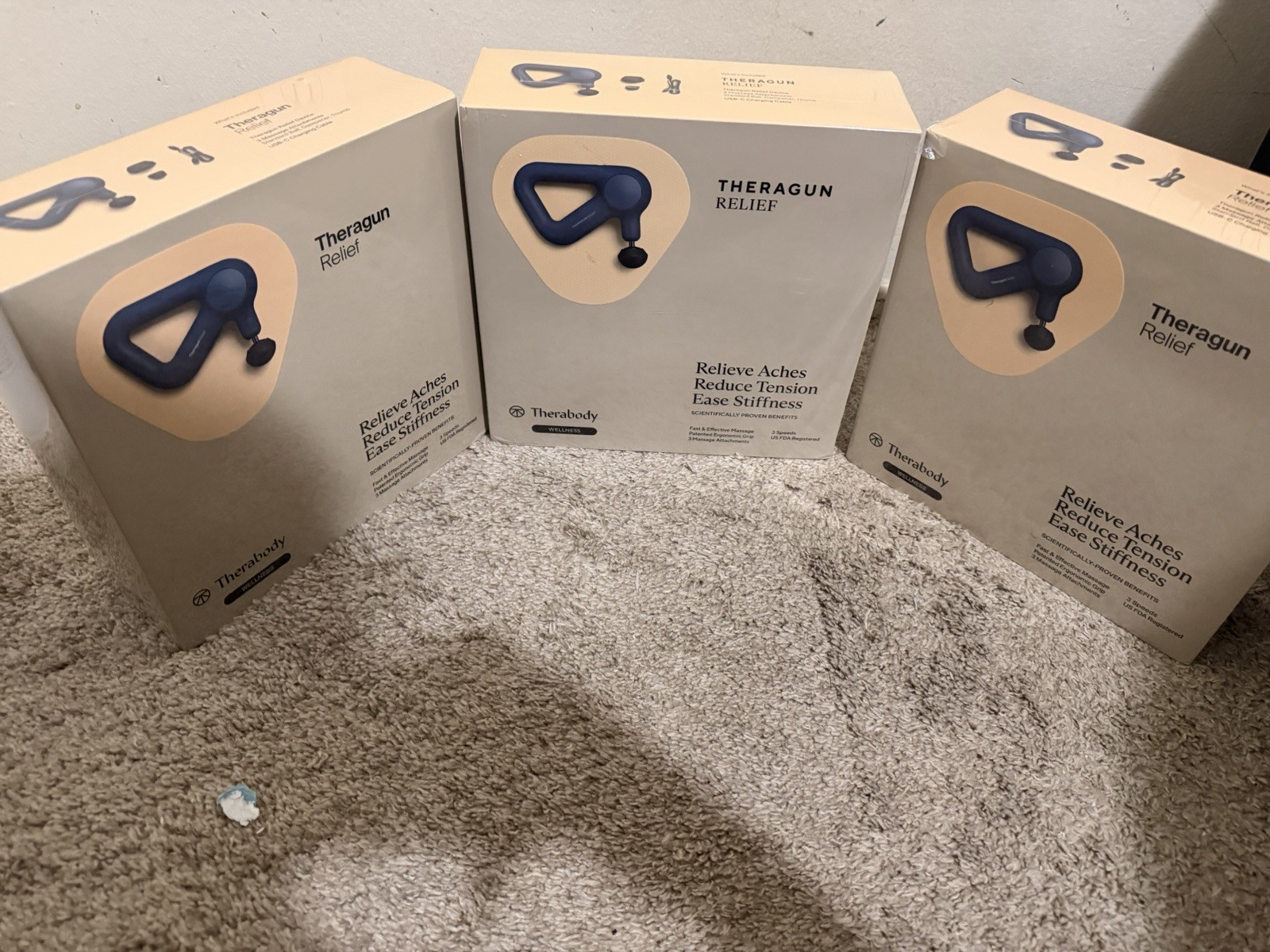 Therabody Theragun Relief Percussive Massage Gun Blue Cordless 3 Heads