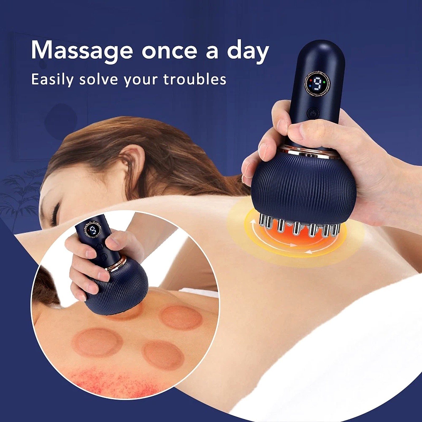 Electric Cupping Massager Vacuum Suction Gua Sha Scraping Heat Body Tool