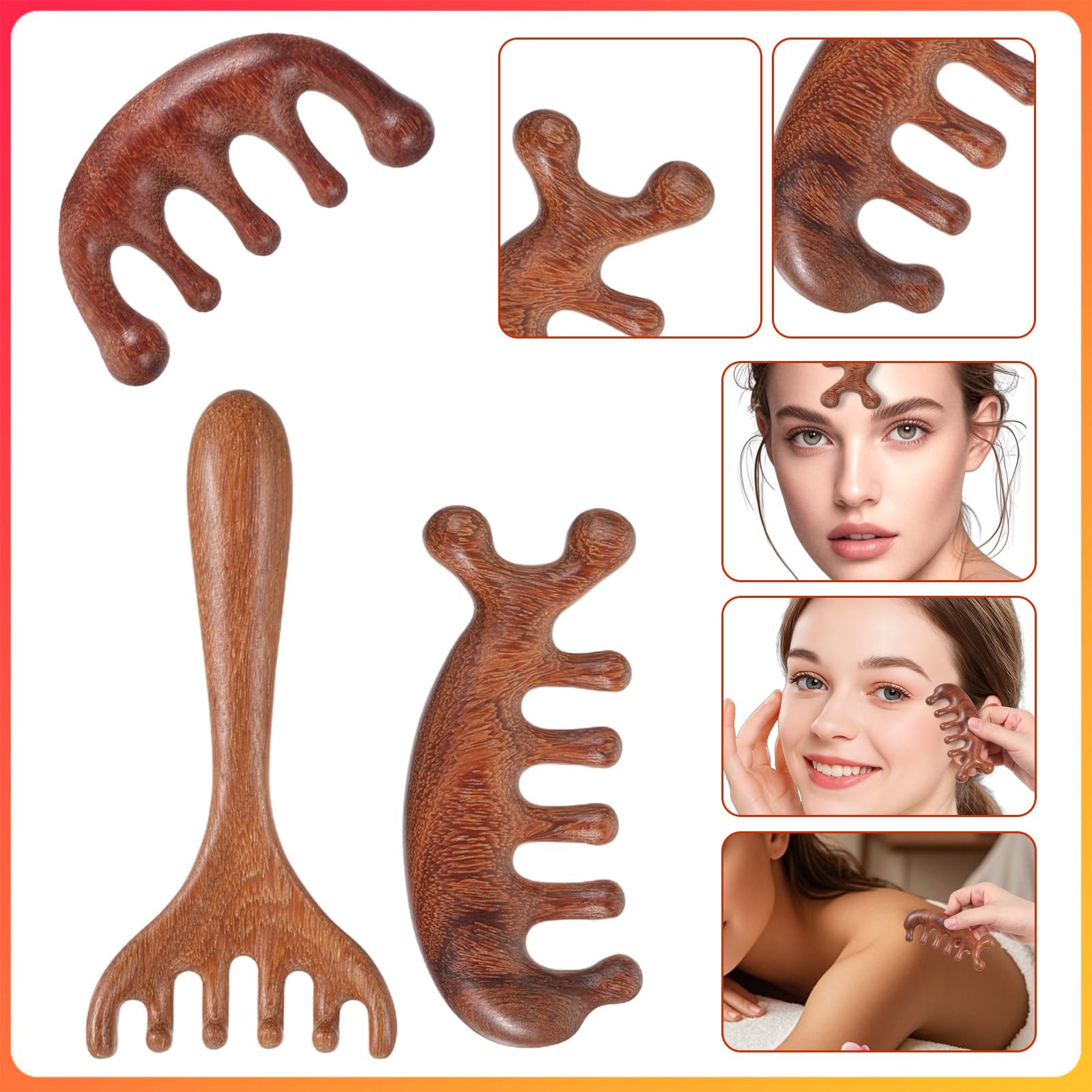 3 Pcs Wooden Head Scalp Massager Comb, Gua Sha Head Massage Tool Hair Massage…