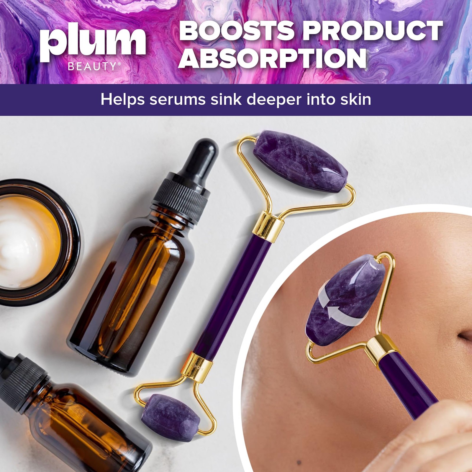 Amethyst Roller, helps reduce under-eye puffiness and dark circles