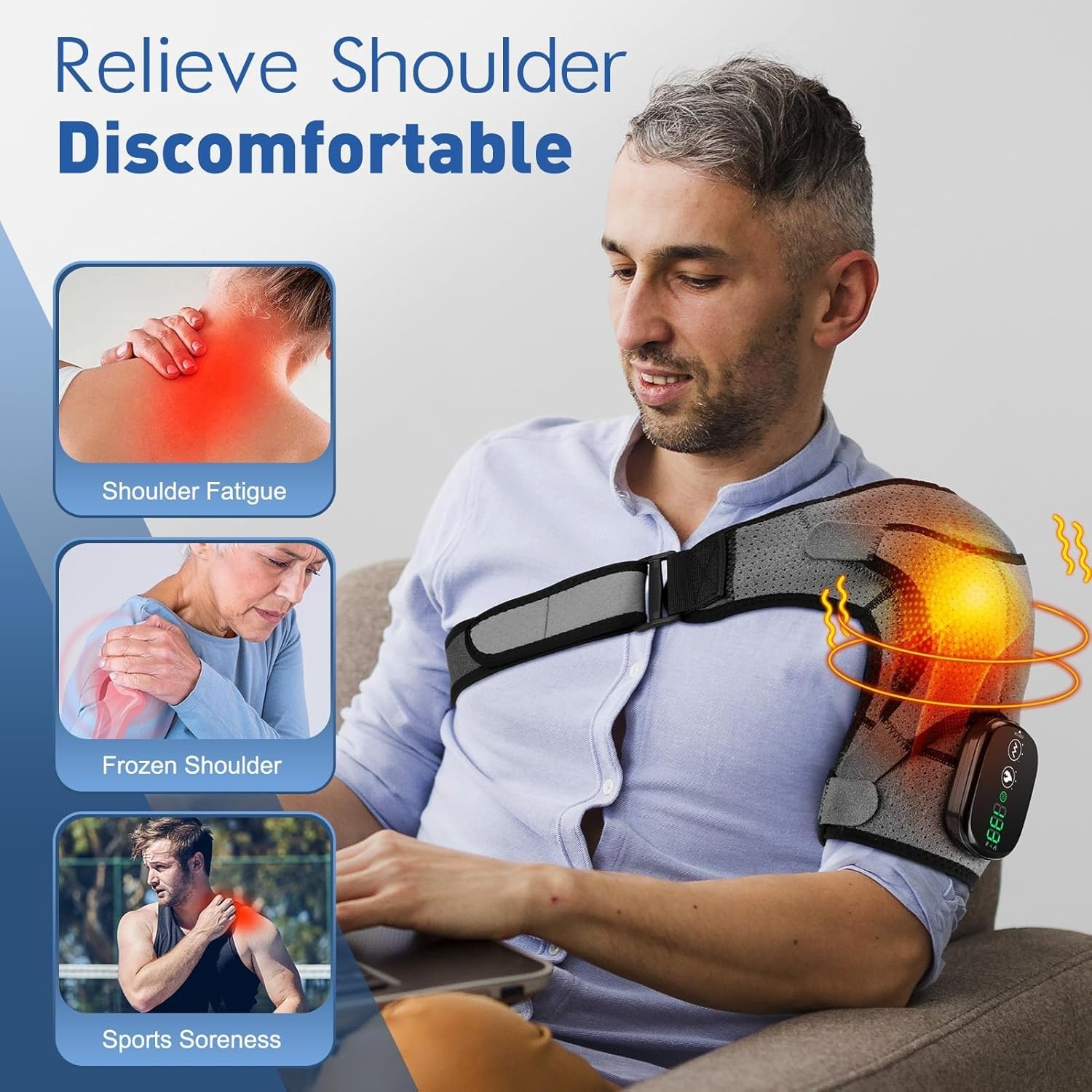 Electric Heated Vibration Shoulder Massager Brace Rotator Cuff Joint Pain Relief
