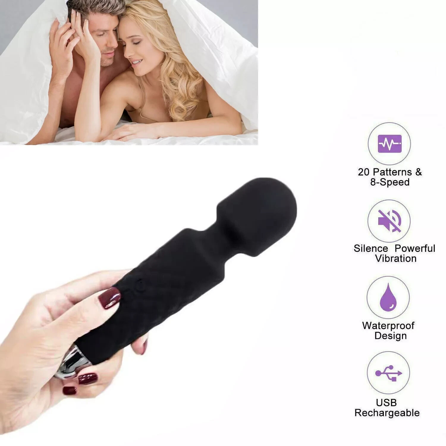 Pink/Black 20 Speed USB Handheld Massager Wand Vibrating Massage Therapy