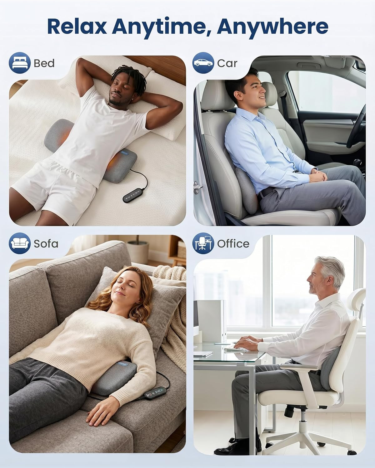 3-In-1 Cordless Lumbar Support Pillow with Remote Control, Smooth Spine Triple F