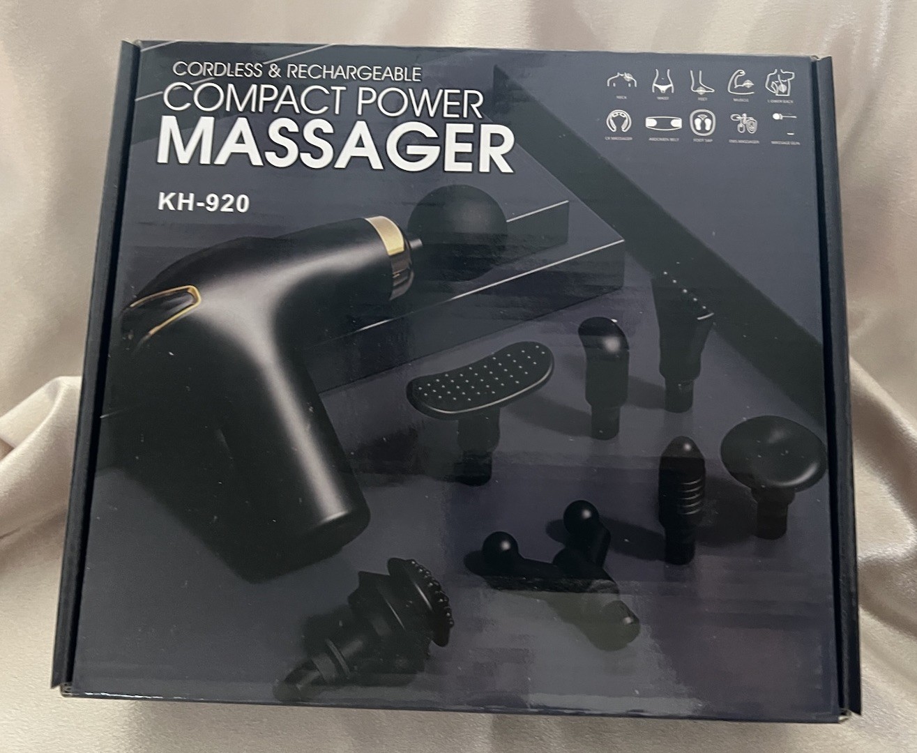NIB! Massager Rechargeable w/8 Attachments & USB Charger~Black (30w; 7.4v)