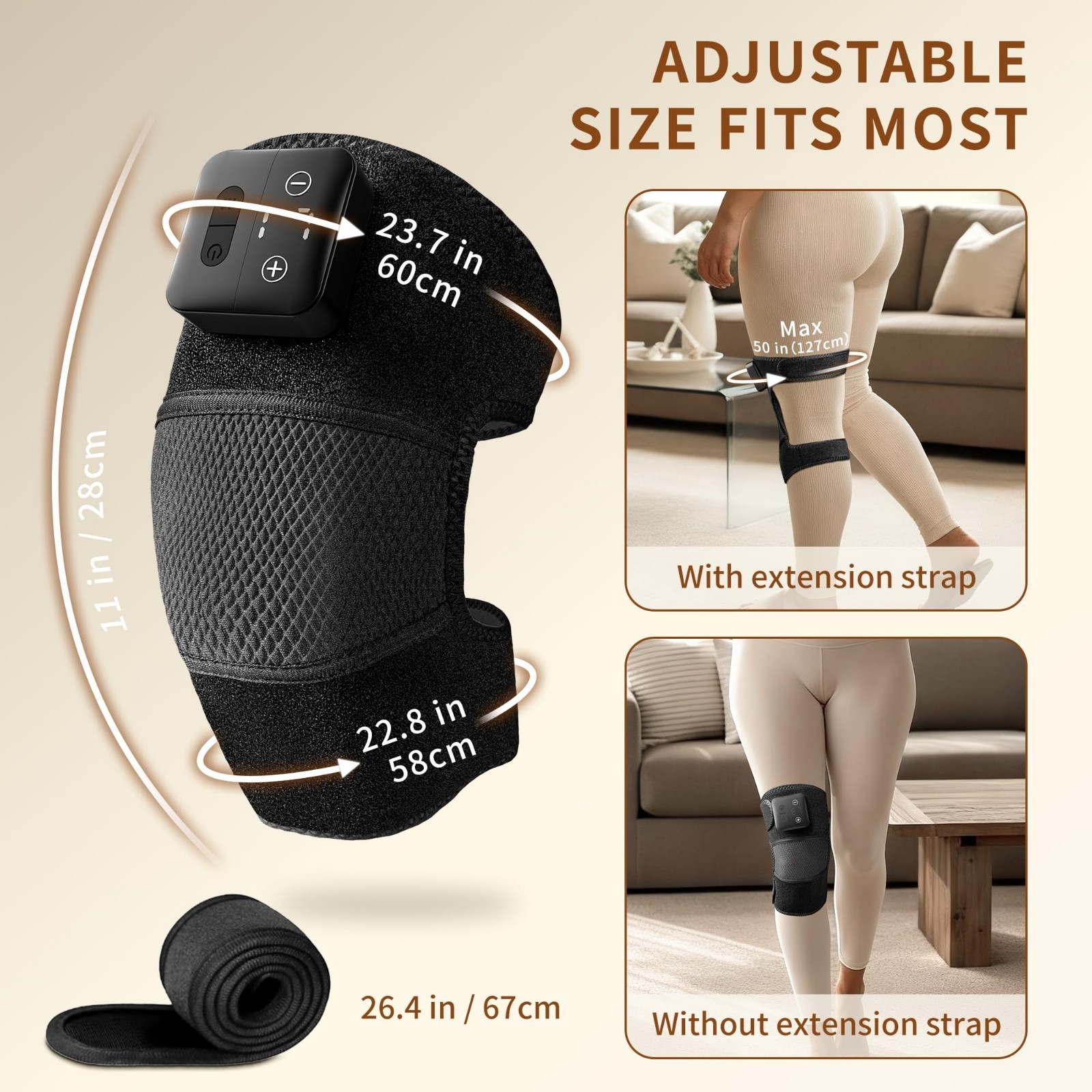 Cordless Heated Knee Massager with Vibration – Rechargeable Pain Relief Pad, 5 H