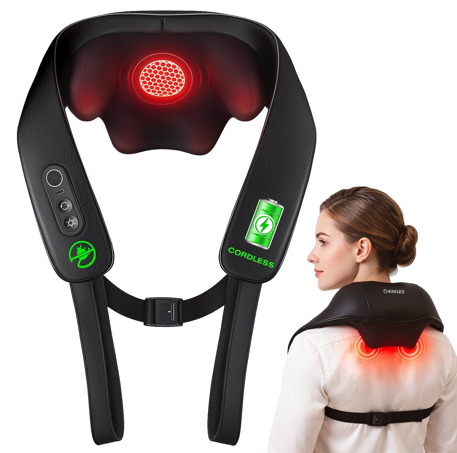 KNQZE Cordless Neck Massager with Graphene Heating & Brushless Motor, Compact…