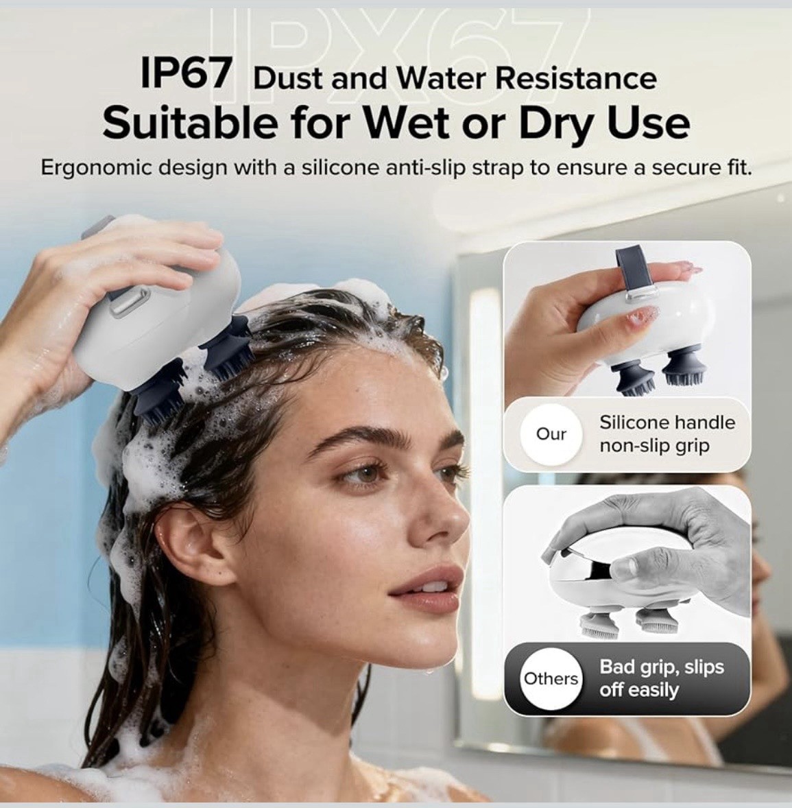 Rechargeable IP67 Head & Scalp Massager 4-Head Silicone Kneading USB-C White