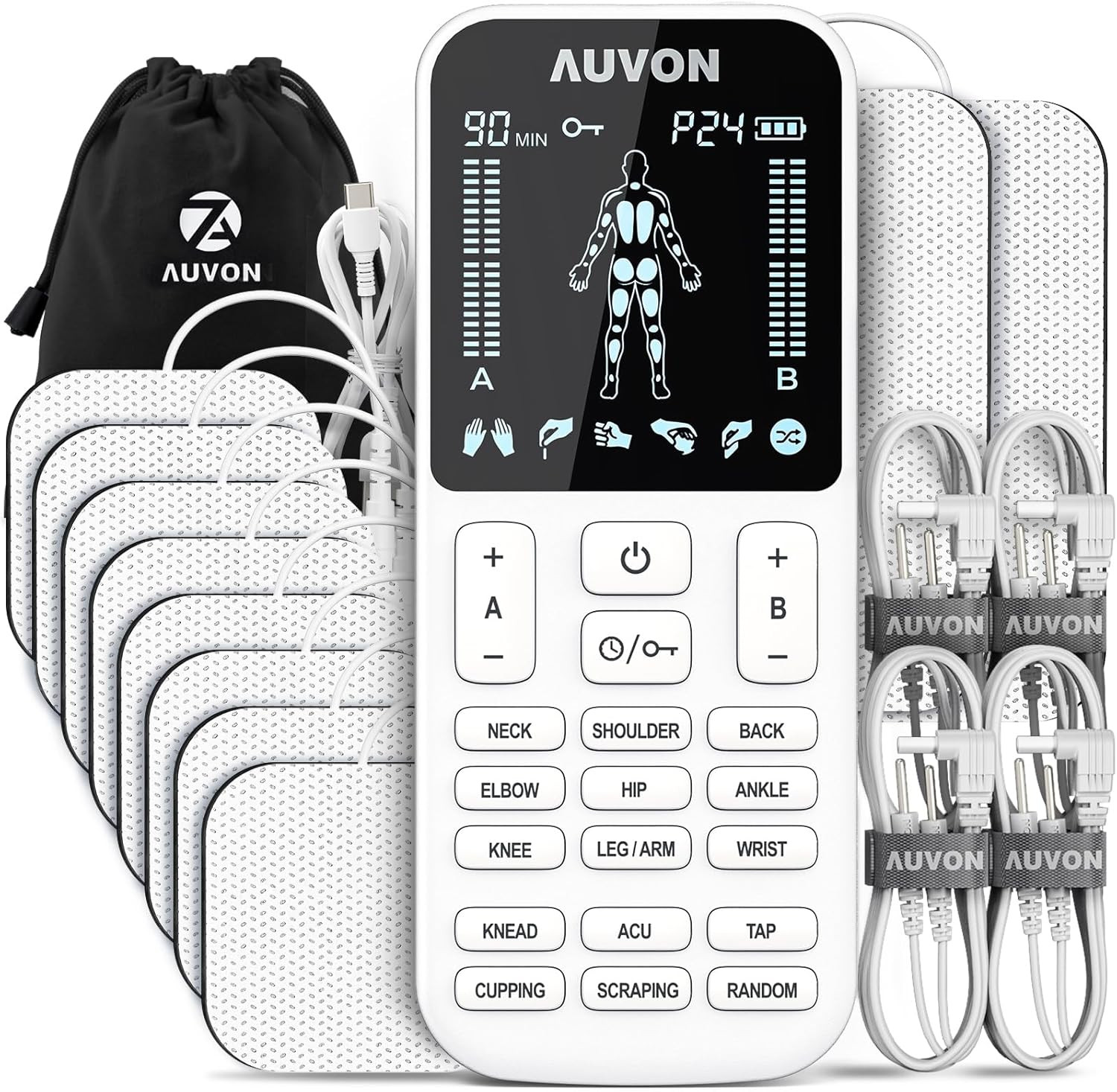 4 Outputs TENS Unit Muscle Stimulator with 24 Modes & Intuitive Operation Design