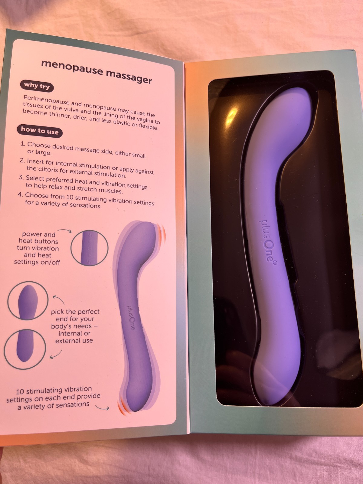 New Plus One Meno pause Massager Heat Helps Relax Muscles Vibration 2 point