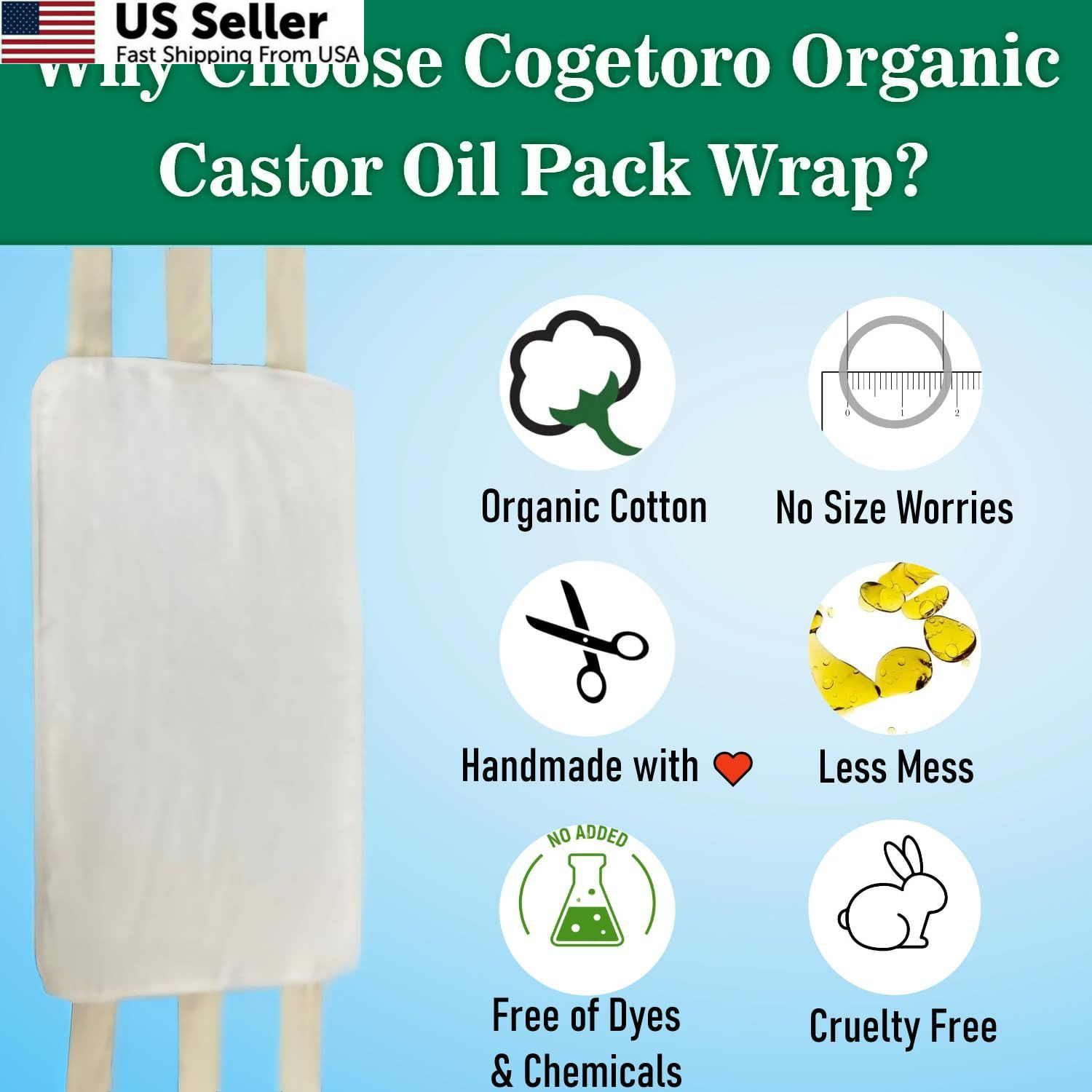 Organic Castor Oil Pack Wrap Reusable Cotton Liver Detox Stomach Kit 6-Strap Set