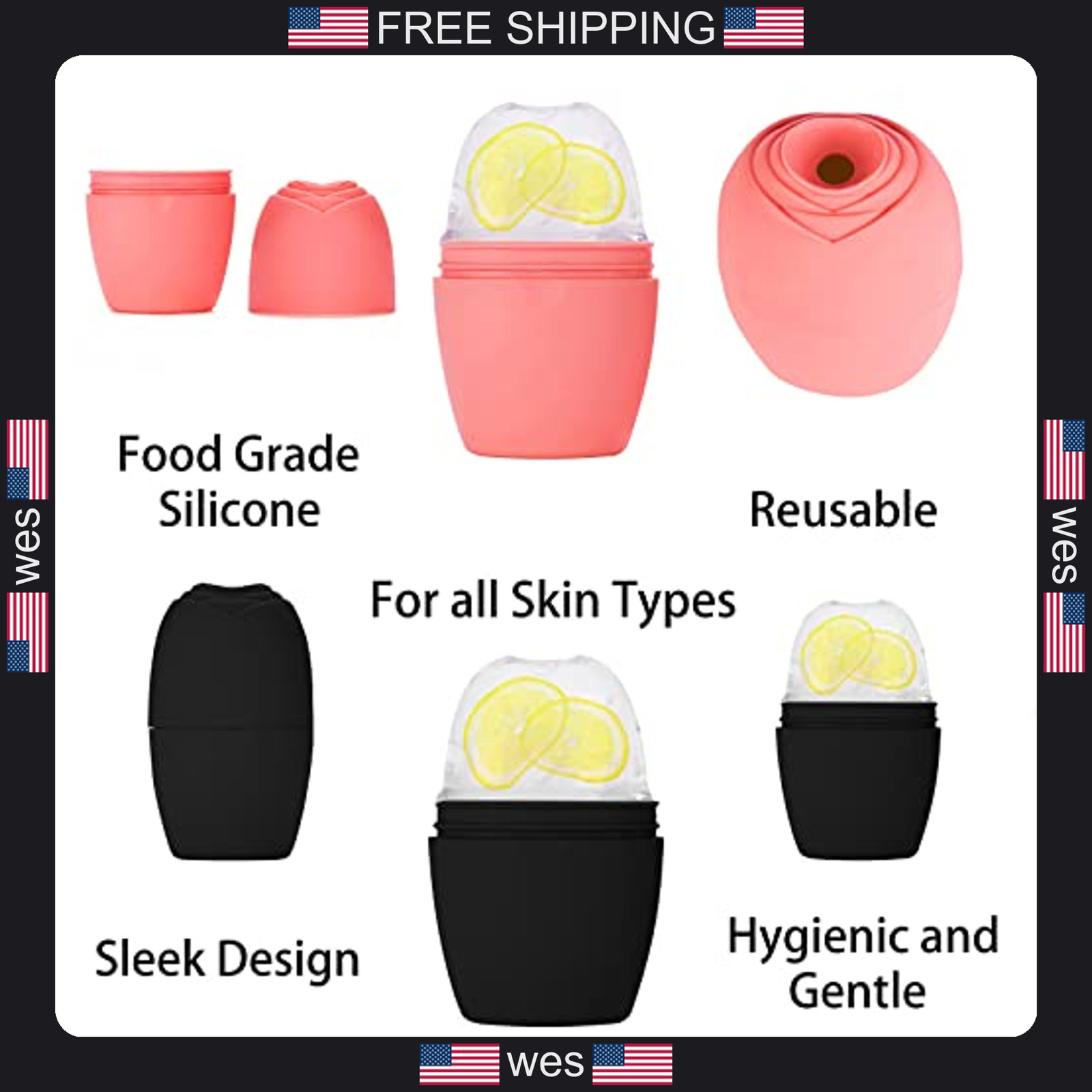 2 Pack Silicone Ice Face Rollers – Reusable Facial Massager for Skin Care