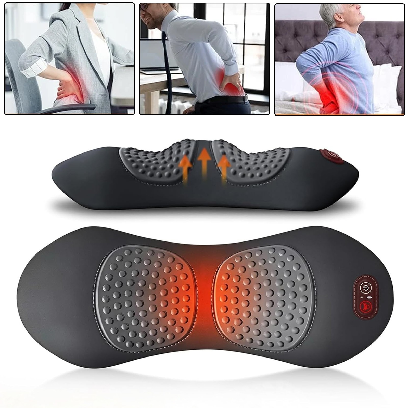 3 In 1 Electric Lumbar Support Pillow Smooth Spine Triple Fusion Back Massager