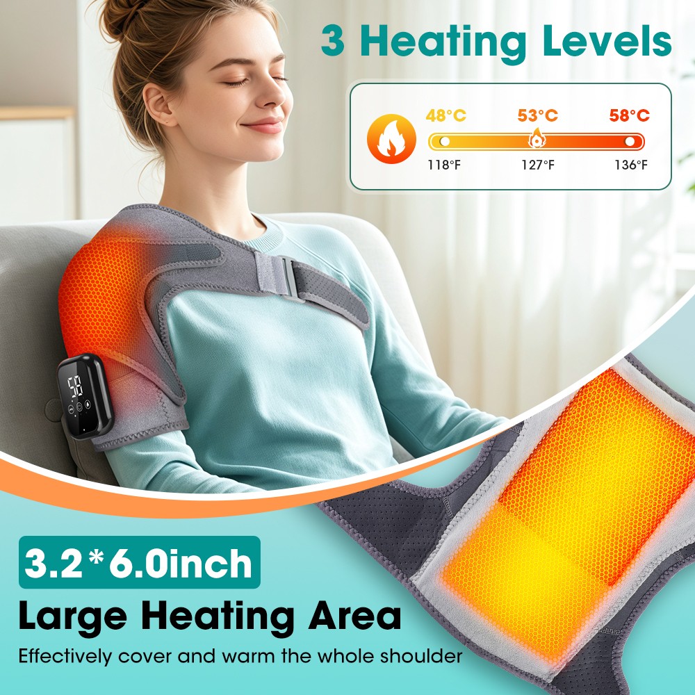 Cordless Shoulder Heating Pad with Massage,Heated Shoulder Wrap for Pain Relief
