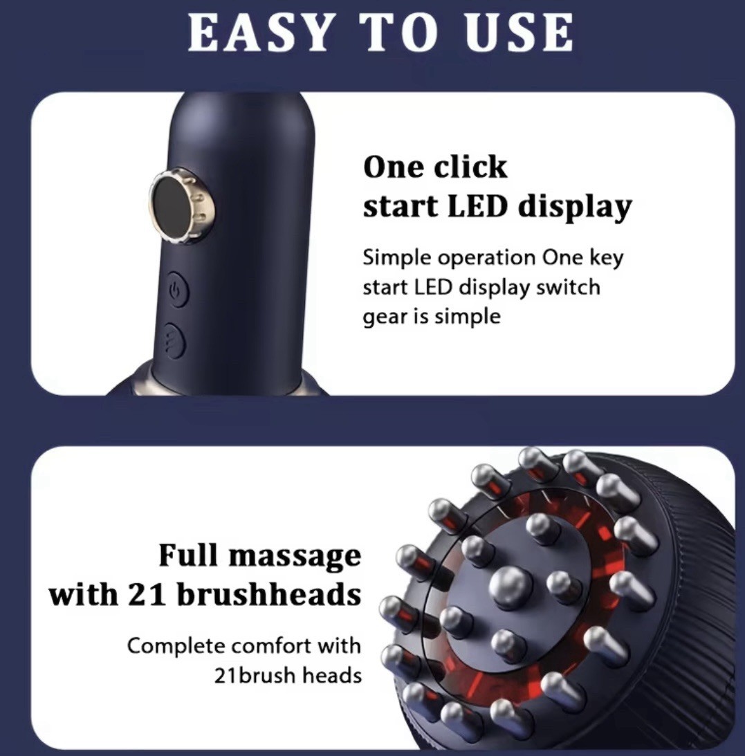 Handheld Vibrating Body Massager, LED Display, 21 Heads, Rechargeable White/Gold