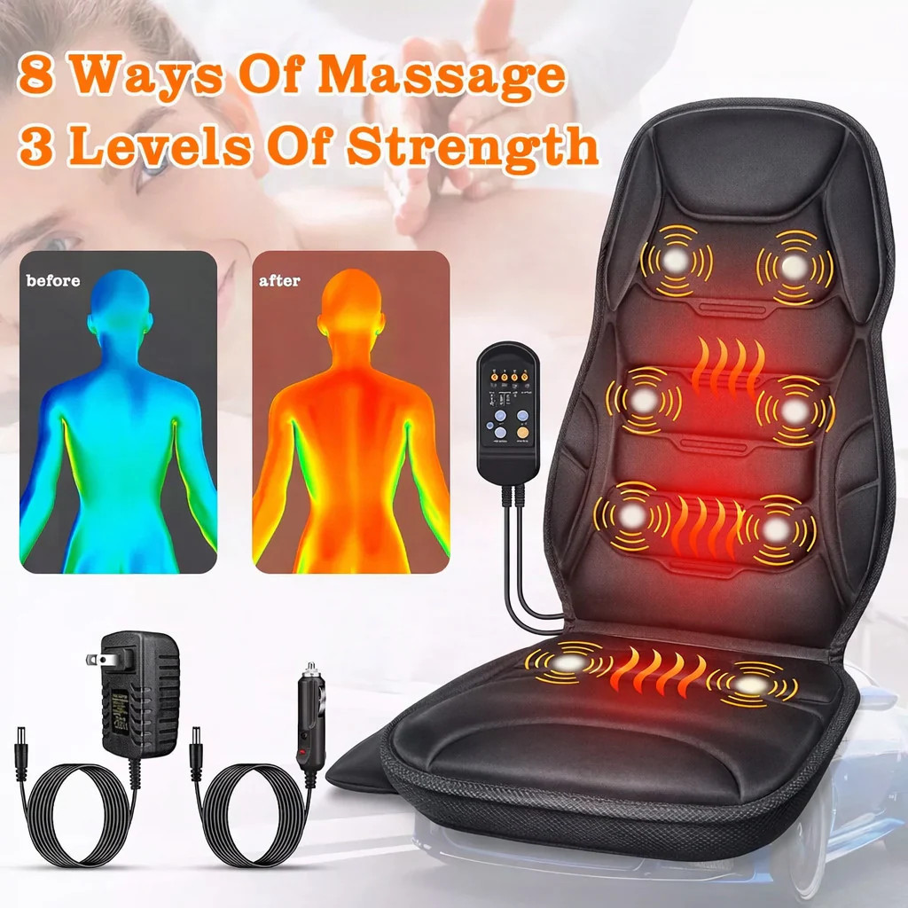 Heated Massage Seat Cushion Back Neck Body Massager Chair Pad Home Office