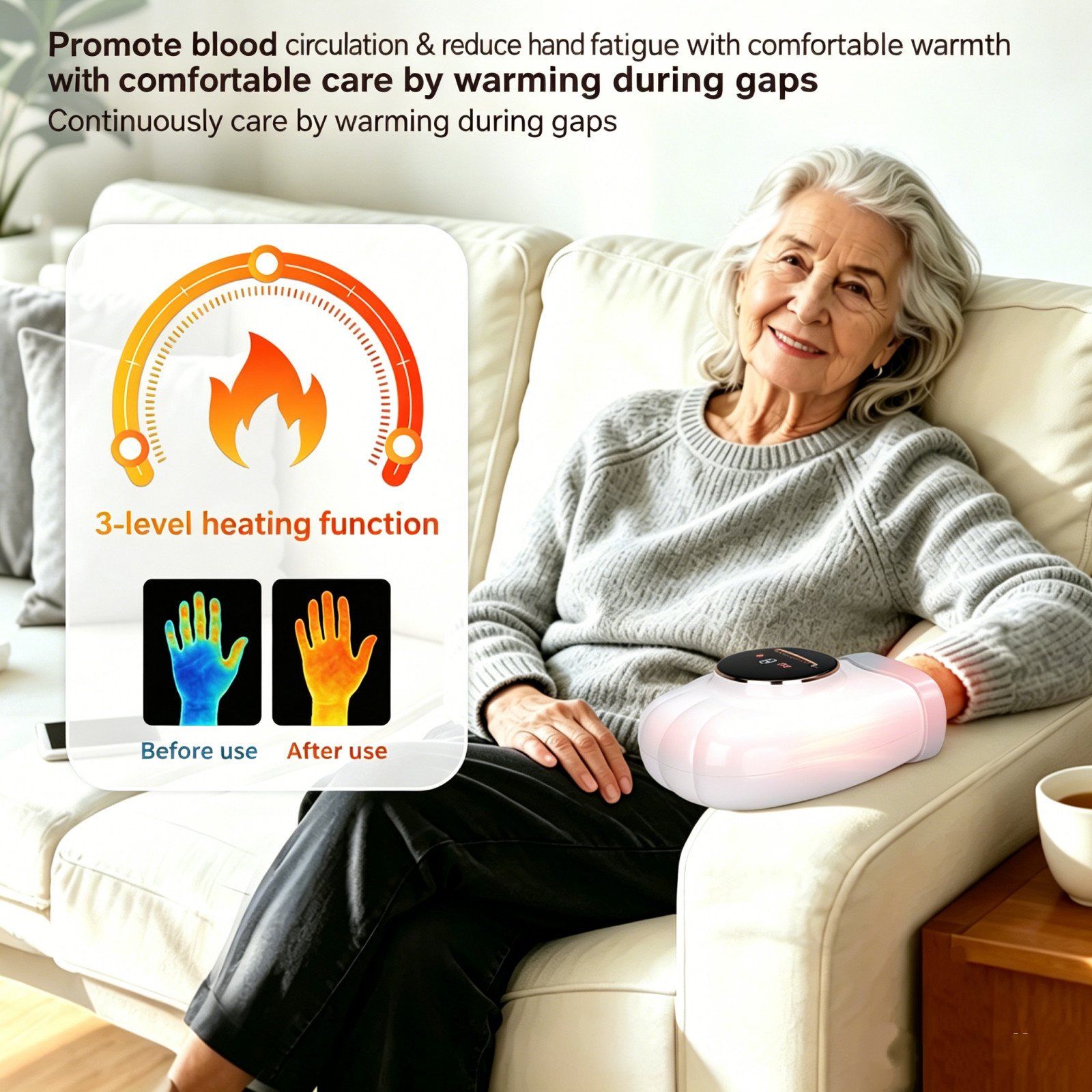 Hand Massager 3 Modes/3 Levels Warm Heat/9 Intensity Levels for Fatigue Home