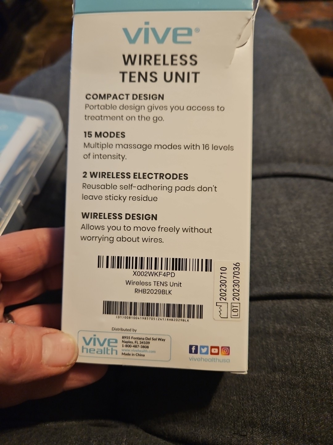NOB Vive Wireless Tens Unit 15 Modes 2 Electrodes With Case Electrotherapy