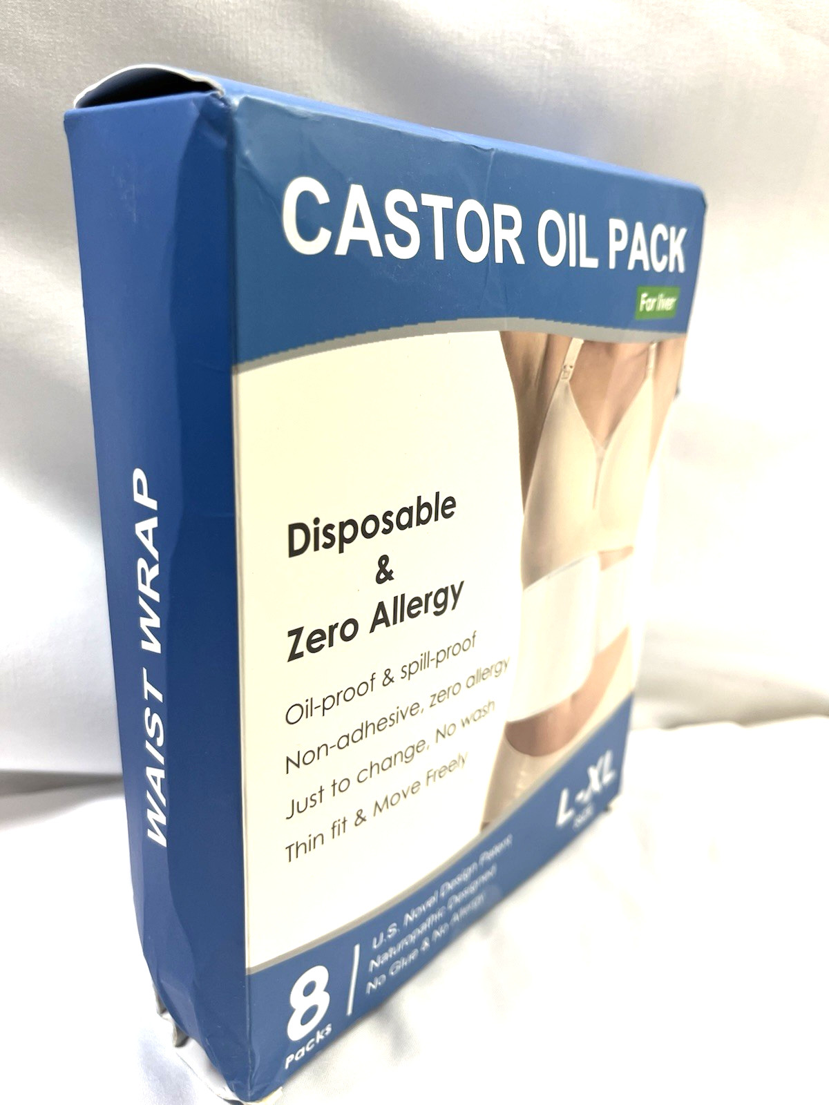 Organic Cotton Castor Oil Pack Wrap Hypoallergenic & Adhesive-Free, 8 Disposable