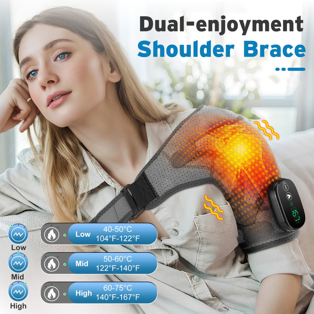 Electric Heating Shoulder Knee Massager with 3Levels Vibration Muscle Relax Belt