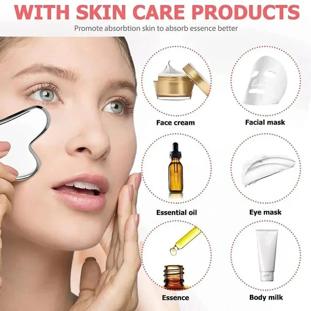 1/3Pcs Ice Face Roller Gua Sha Stainless Steel Facial Massage Skin Care Tool Set