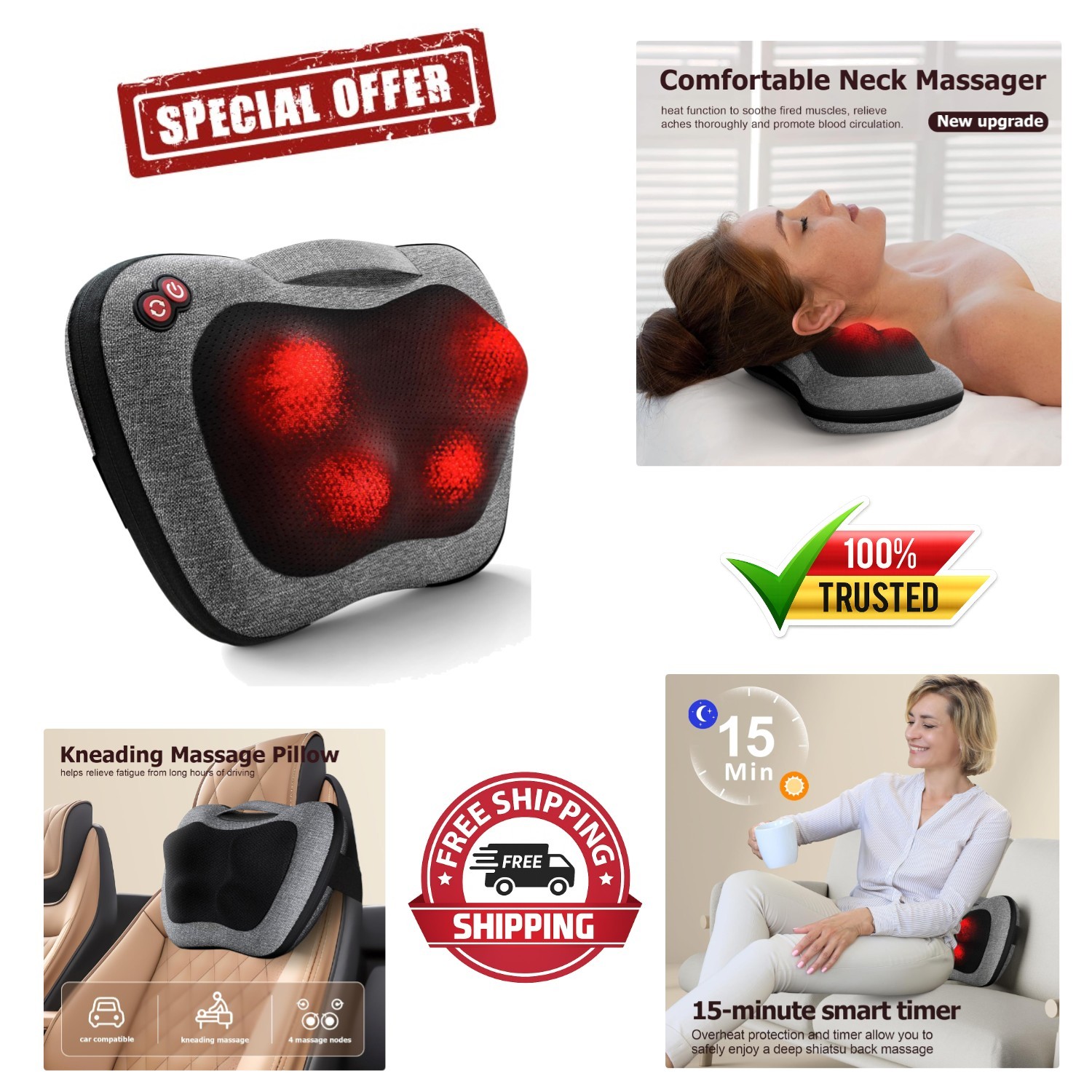 Portable Shiatsu Massager with Heat for Neck and Back Pain Relief – Perfect Gift