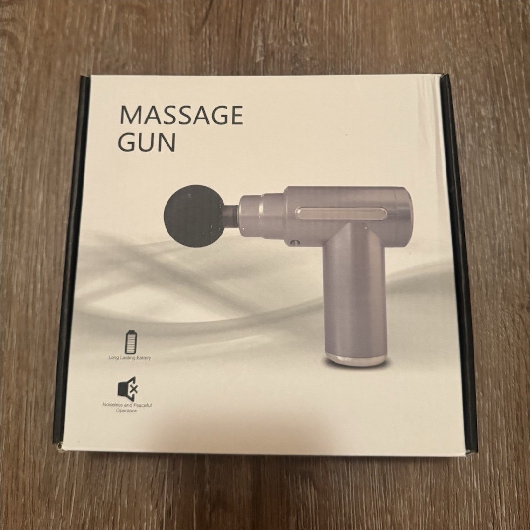 Cordless Handheld Massage Gun, 4 Heads, Rechargeable, Silver/Black, Full Body
