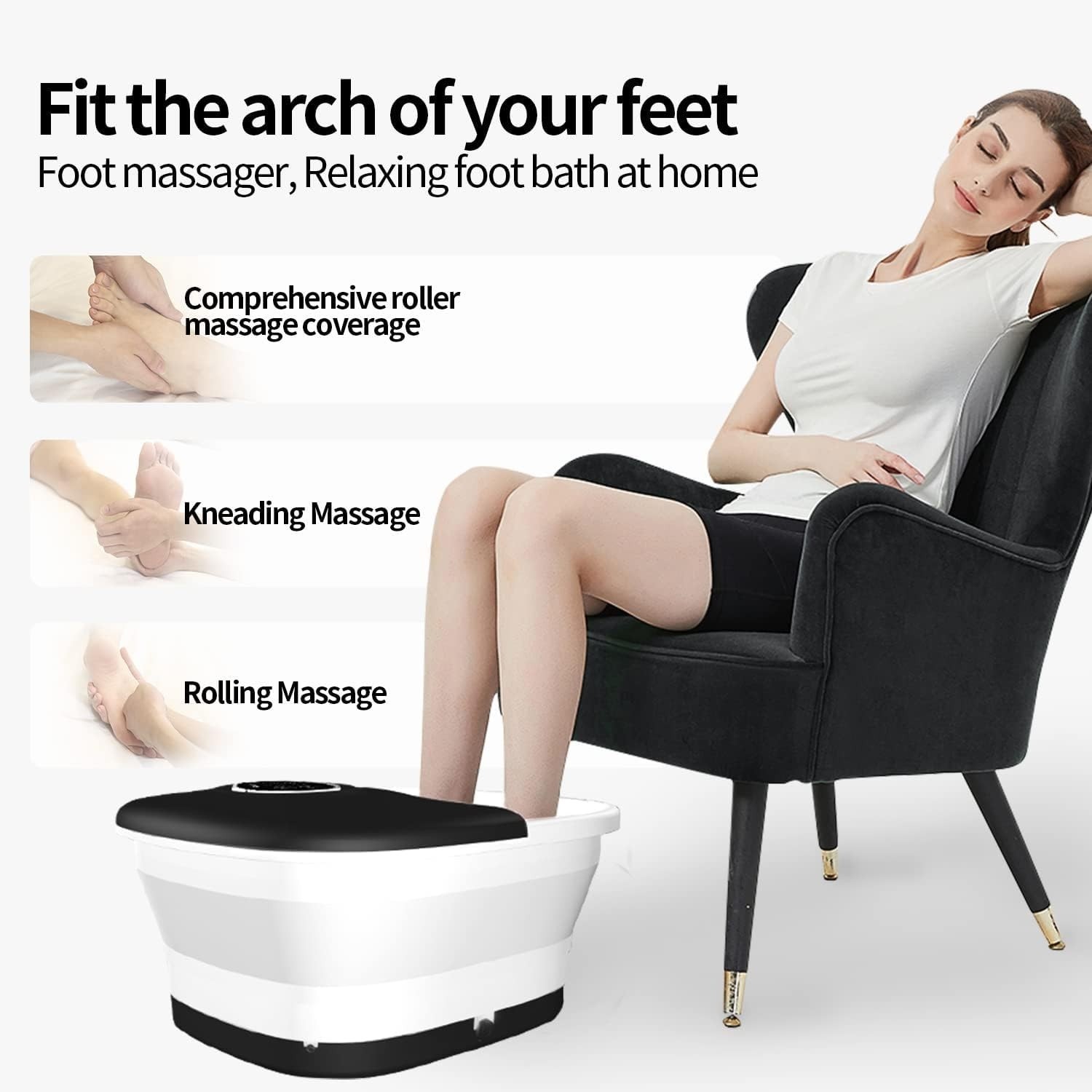 Collapsible foot spa bath massager with heat Bubbles Pumice Stone Pedicure Tub
