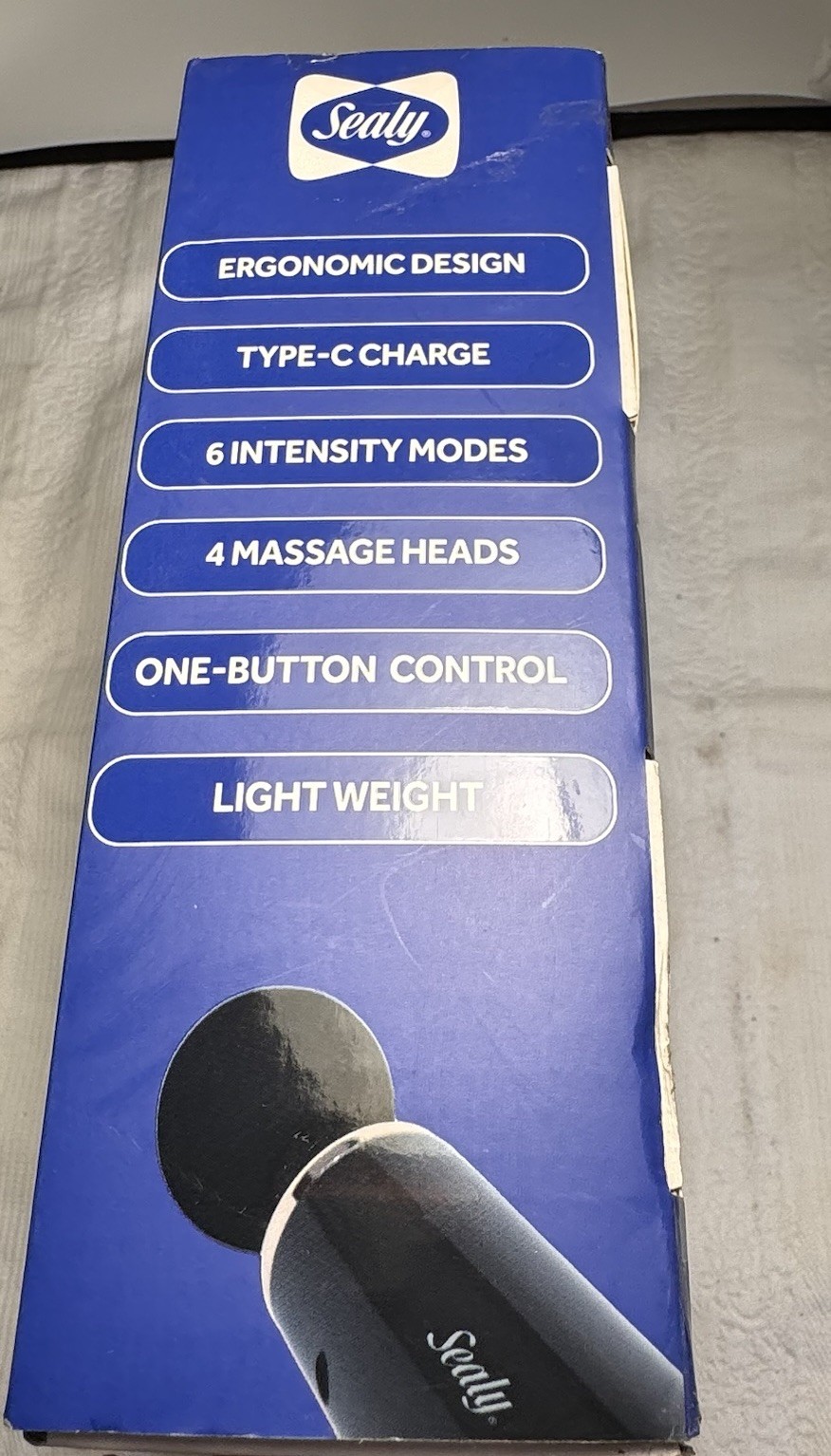 Sealy Handheld Deep Tissue Mini Massage Gun W/Four Heads and Six Speeds