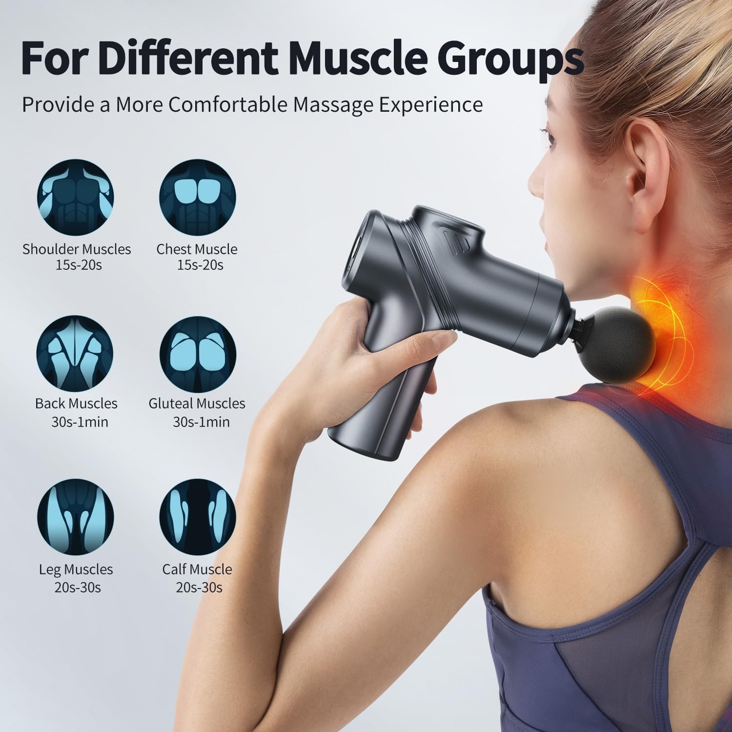 Deep Tissue Massage Gun Quiet Percussion Muscle Massager w 4 Heads 20 Speed