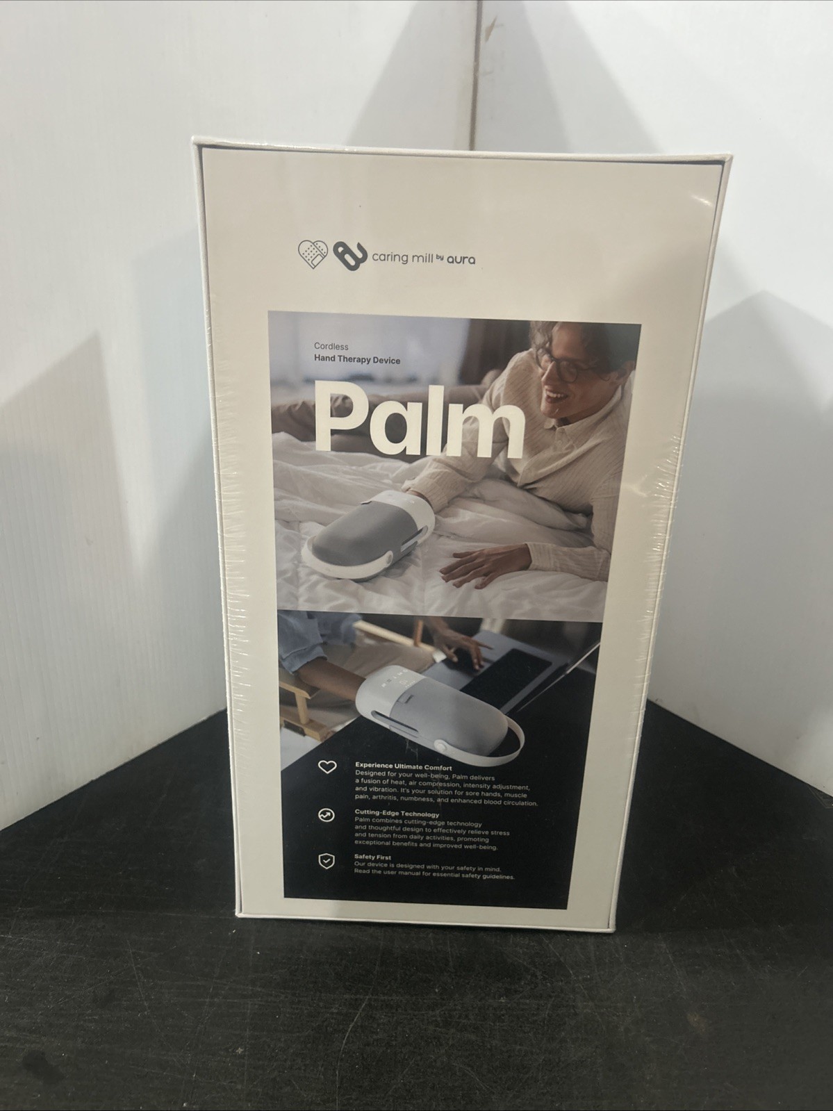 New Caring Mill by Aura Cordless Palm Hand Therapy Device in Gray & White | CT40