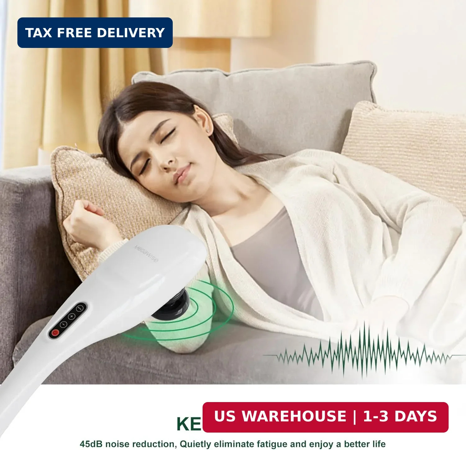 MEGAWISE Handheld Back Massager | Deep Tissue Percussion Relief for Back, Neck,