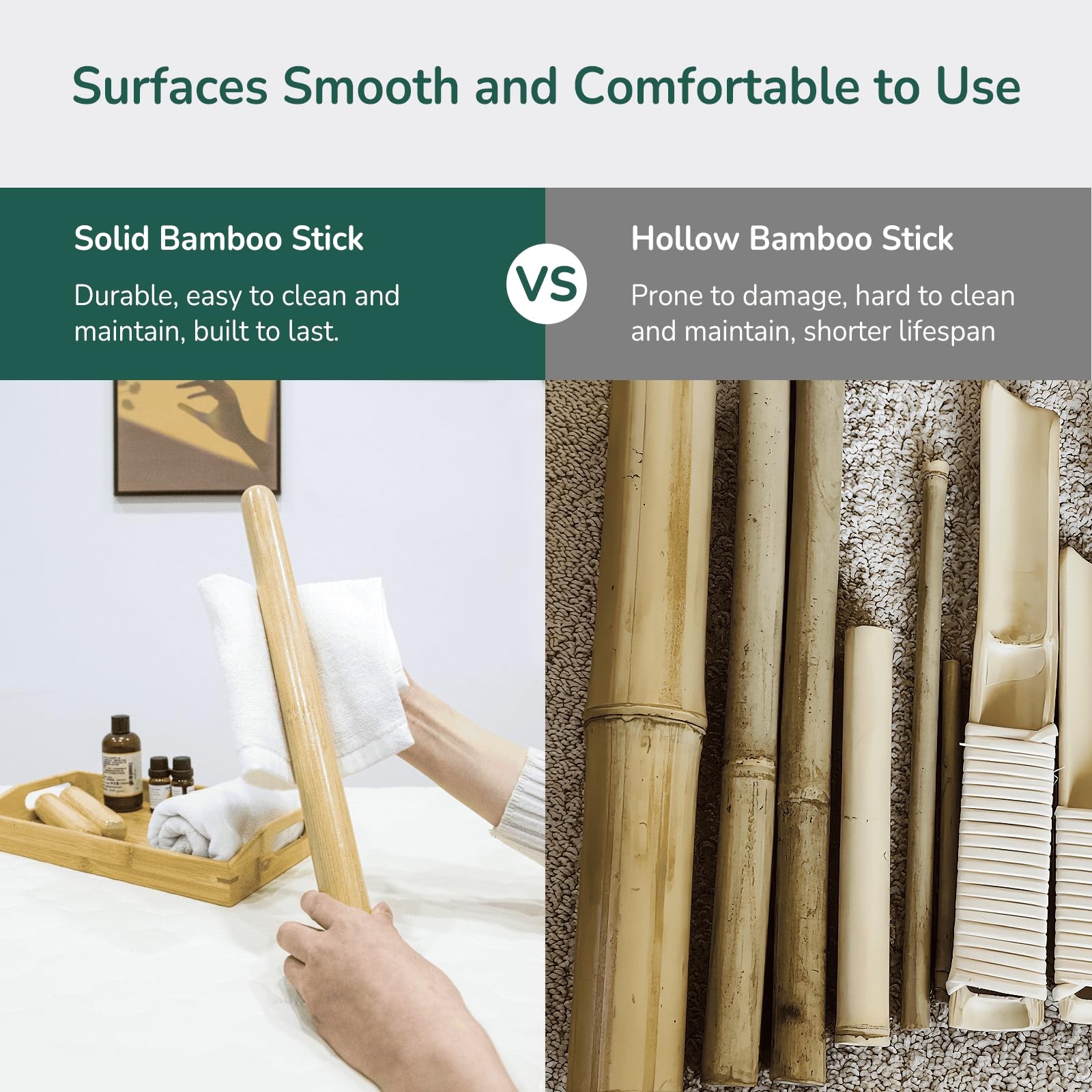 Bamboo Massage Stick – Body Shaping Roller, Guasha Massage Tool for Relaxing