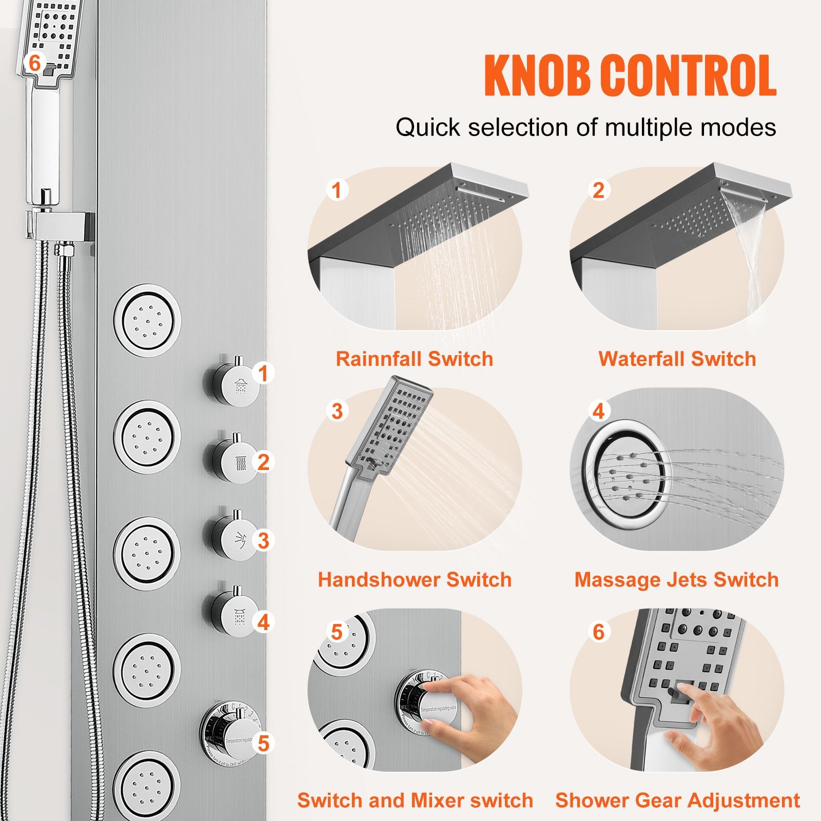 Stainless 4-in-1 Shower Rainfall Waterfall Massage Handheld 59in