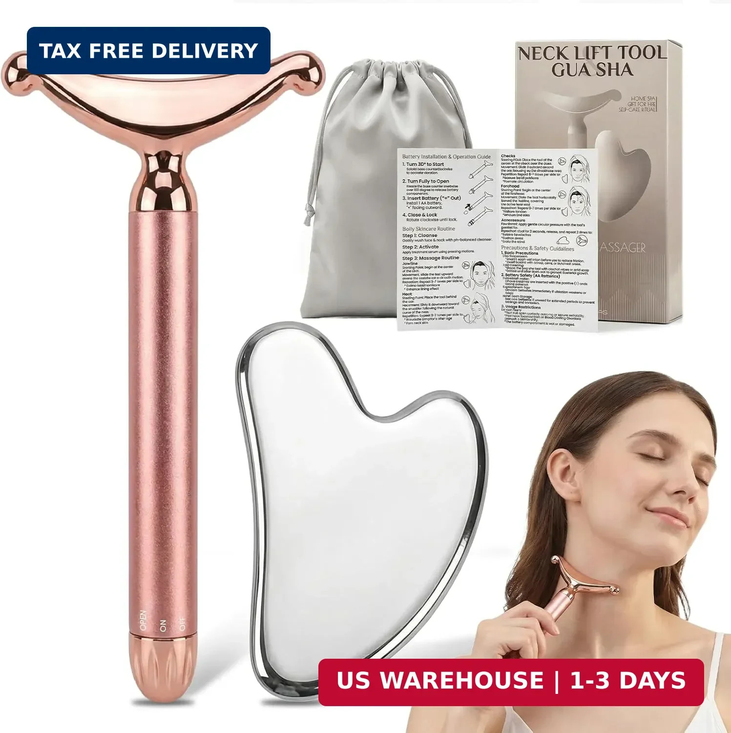 Rena Chris Gua Sha & Neck Lift Tool – Manual Face Massager & Jawline Sculptor fo