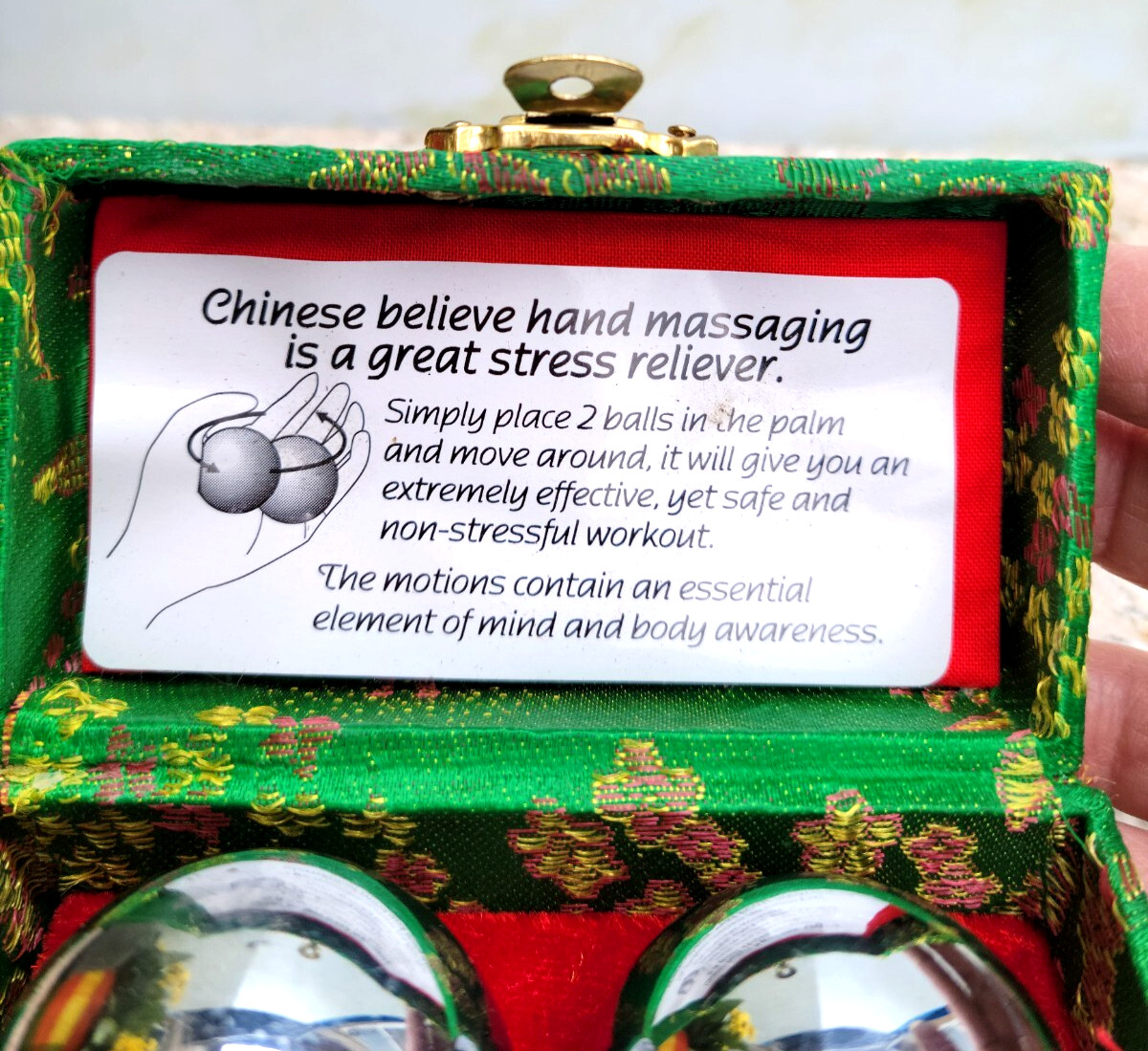 Chinese BOADING BALLS Hand Massage Stress Relief in Green Box